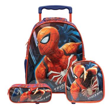 Imagem de Kit Mochila Rodas Spider Man Infantil com Lancheira e Estojo