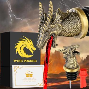 Imagem de Garrafa de vinho 2 em 1 Dragon Head, presentes de dragão para homens e mulheres fãs de dragão, bico de garrafa de licor para bebidas alcoólicas, presentes de acessórios de vinho, bronze