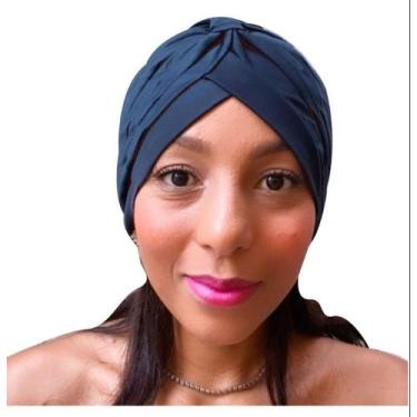Imagem de Turbante Touca Gorro Adulto Feminino Fechado Indiano Preto Moda Elegan