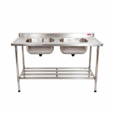 Imagem de Pia Mesa com 2 Cubas Cozinha Industrial em Inox 2 Metros - Imeca