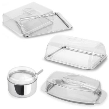 Imagem de kit 4 pçs Açucareiro Manteigueira Boleira Retangular + Porta Frios Ban