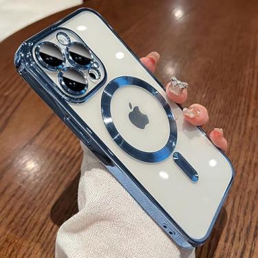 Imagem de ZinLyuen Capa magnética para iPhone 16 Pro Max transparente compatível com MagSafe protetor de lente de câmera integrado macio e fino à prova de choque para iPhone 16 Pro Max 6,9 polegadas - azul
