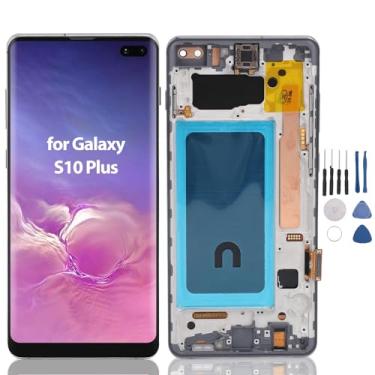 Imagem de Para S10 Plus, tela LCD OLED S10+ substituição do conjunto do digitalizador para S10 Plus G975F G975U G975W G975A, 6,4 polegadas (preto)