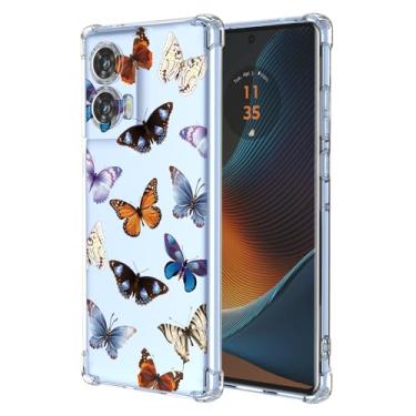 Imagem de RRXSYXL Capa para celular Moto Edge 50 Fusion com estampa floral transparente e borboletas, capa de TPU macio com proteção à prova de choque para Motorola Edge 50 Fusion (borboletas coloridas)