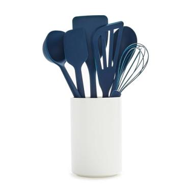Imagem de GreenPan Conjunto de utensílios e suporte de silicone para cozinhar com 6 peças, azul