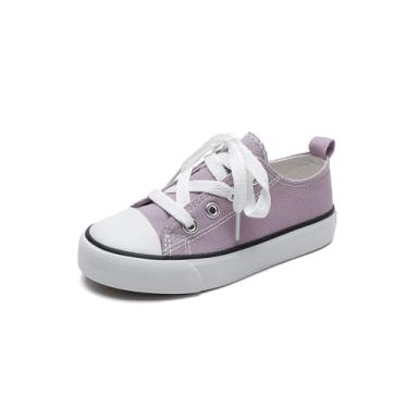 Imagem de Mybozz Tênis infantil de lona para meninos e meninas, cano baixo, sem cadarço, Roxo - 01, 12.5 X-Narrow Little Kid