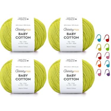 Imagem de HobbyMia Fio de algodão para bebês para crochê - 50 g / 180 jardas - (2) fio fino, peso esportivo - fio Amigurumi para linha de crochê - 60% algodão e 40% acrílico e 10 pontos (atacado, 4 bolas)