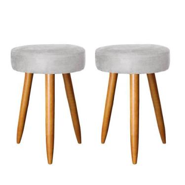 Imagem de 02 Banquetas Decorativa Rubi 53Cm Suede Cinza Pés Castanho - Bebezin