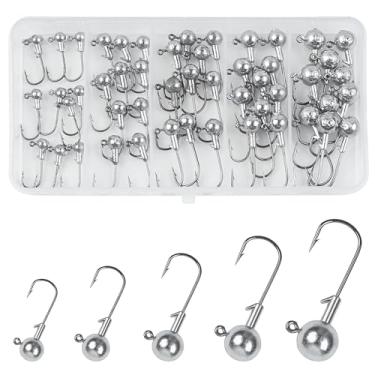 Imagem de Conjunto de ganchos de cabeça de pesca sem pintura, cabeças redondas de bola, sortidos, iscas de pesca, anzóis de natação, cabeças de gabarito para robalo, truta de água doce, kit de equipamentos de