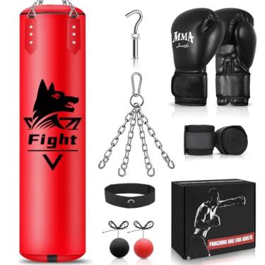 Imagem de Saco de pancadas suspenso de 1,5 m para adultos, equipamento de treinamento de boxe super PU, bolsa pesada com luvas de 350 ml, saco de chute não preenchido, conjunto de boxe para treinamento, karatê,