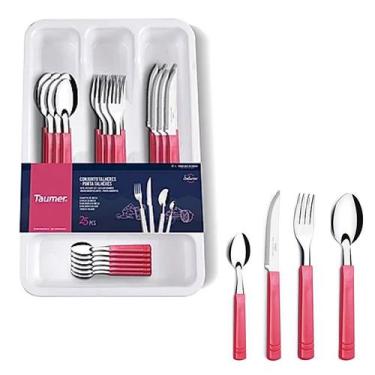 Imagem de Conjunto Talheres 24 pçs Faqueiro Aço Inox  Porta Talheres Saturno - T