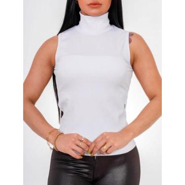 Imagem de Camiseta Regata Feminina Gola Alta Malha Canelada - Almiva Store, GG, 