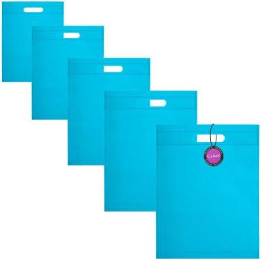 Imagem de Kit 5x Sacolas em TNT Premium Termo Selado 25x35cm Nifty TopGet, Azul 