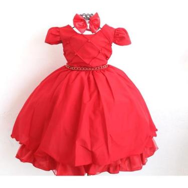 Imagem de Vestido Festa Ifantil Vermelho Natal Perola Princesa E Tiara - Pingo D