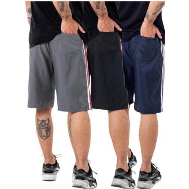 Imagem de Kit 3 Bermudas Tactel Lisa Masculina Básica - Zapatto, Preto, PP