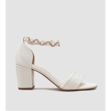 Imagem de Sandália Gisele Com Pérolas Noiva CBK Velvet Off White - CHIBINSKI, Of