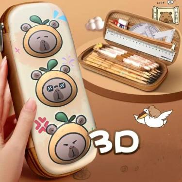 Imagem de Estojo Escolar Feminino Masculino Capivara Estampa 3D Divisórias Lápis