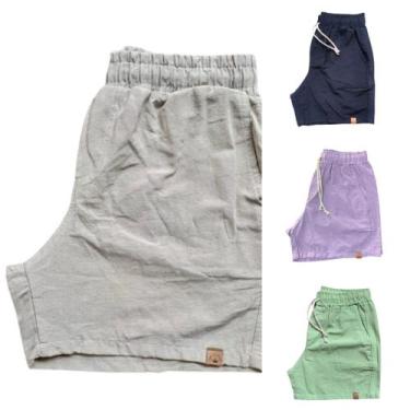 Imagem de Kit 4 Shorts Mauricinho Plus Size Fio Tinto Linho 3 Bolsos - C&C, Crem