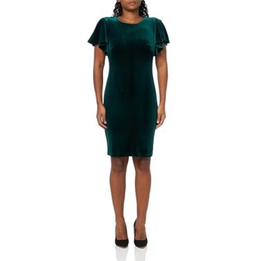 Imagem de Tommy Hilfiger Vestido feminino liso de veludo elástico com manga esvoaçante, Caçador, 13