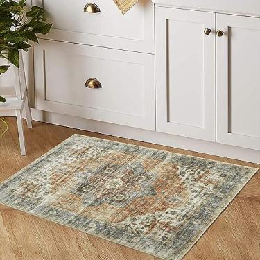 Imagem de FairOnly Tapetes de área laváveis 2x3 tapete de entrada tapetes antiderrapantes tapete de piso de pelo baixo tapete impresso envelhecido tapete de área macia para cozinha sala de estar quarto banheiro