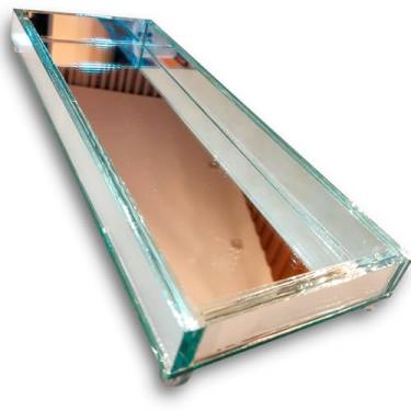 Imagem de Bandeja Decorativa Vidro Quadrada Espelhada Transparente Sala Retangular 11x30cm (Espelho)