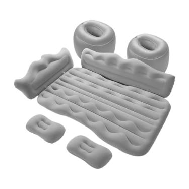 Imagem de QccHieUs Colchão inflável para cama de ar de carro, colchão de acampamento suv, flocagem e superfície de pvc com 2 travesseiros, genérico para hotéis, barracas, Cinza