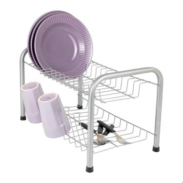 Imagem de Escorredeira de louça Bancada Pia 13 Pratos Cozinha Escorredor Berço Prata Preto Rosa Fiver (Prateado)