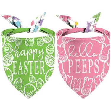 Imagem de Bandanas para cães de Páscoa, Hello Peeps de camada dupla, design de ovos de Páscoa, pacote com 2, presente de lenço de cachorro Happy Easter Holiday Puppy (01)