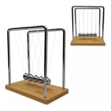 Imagem de Pendulo De Newton Pequeno Com Base de Bambu Enfeite Para Decoração De Mesa Escritório Sala Quarto