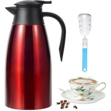 Imagem de Garrafa térmica de café de 1,984 g, jarra de café de aço inoxidável com isolamento atualizado para manter o café quente e a água quente - 12 horas, garrafa de café a vácuo de parede dupla (vermelha)