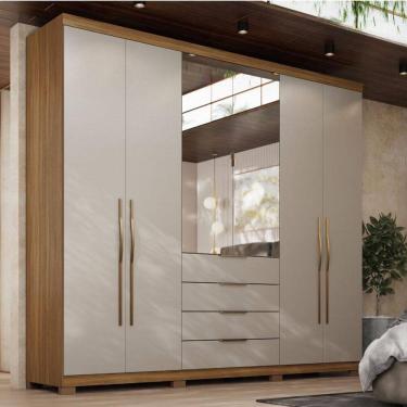 Imagem de Guarda Roupa Casal Ambiente Giardino 6 Portas Amêndola Nude Prime TX com Espelho e Pés - Demóbile
