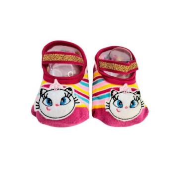 Imagem de Sapatilha p/bebe 0-15 rosa escuro c/gatinha ref-23072001 - LEKE  MEIAS