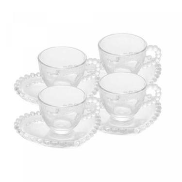Imagem de Conjunto 4 Xícaras Café Cristal C/Pires Coração Pearl  85ml - Wolff