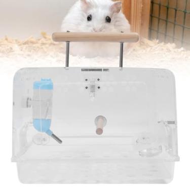 Imagem de Gaiola de transporte para hamster, Gaiola de viagem portátil de acrílico para hamster com garrafa de água, Transportador de animais pequenos para áreas externas à prova de mordidas