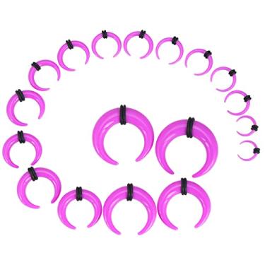 Imagem de Longbeauty 18 peças de acrílico pinça de septo cônico em forma de C kit de cone de orelha de búfalo de alongamento anéis expansores para medidores de orelha de nariz tamanho 14G 12G 10G 8G 6G 4G 2G 0G 00G, Acrílico, Zircônia cúbica