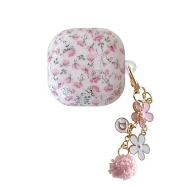 Imagem de QYFZXLV Capa para Galaxy Buds FE/2/2 Pro/Live, estampa floral à prova de choque, capa protetora com corrente para meninas e meninos (rosa)