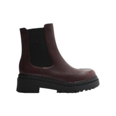 Imagem de Bota Feminina Arezzo Couro Cano Curto Elastico Tratorada Café-Feminino