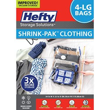 Imagem de Hefty Shrink-Pak – 4 sacos grandes de armazenamento a vácuo para roupas, travesseiros, toalhas ou cobertores – Sacos seladores a vácuo que economizam espaço, soluções ideais de armazenamento sob a