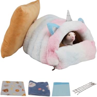 Imagem de Cama para hamster para animais de estimação fofos, rede de brinquedo, porquinho-da-índia, rede de porquinho-da-índia, cama de chinchila, cama de animal de estimação removível para esquilos, cama de