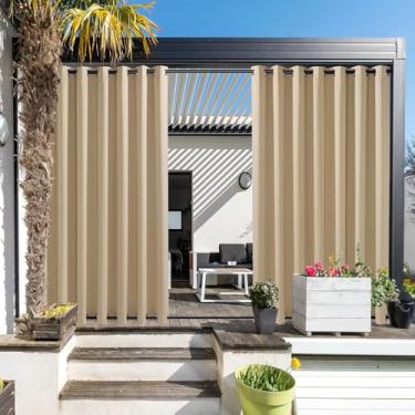 Imagem de NICETOWN Cortinas externas para pátio extra largas 254 cm, persianas externas à prova de vento e à prova de vento, à prova de ferrugem com ilhoses superiores e inferiores drapeadas com isolamento