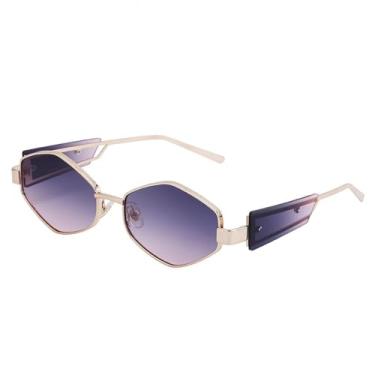 Imagem de Óculos de sol punk hexagonal de armação pequena, masculino e feminino, luxuoso, retrô, polígono, óculos vintage masculinos, óculos de sol uv400 (c4graypink)