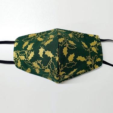Imagem de Máscara facial de tecido extravagante verde azevinho e dourado pacote de 10 da Giftscircle (pacote com 6)