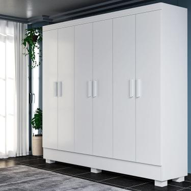 Imagem de Guarda-Roupa Solteiro Funcional Roupeiro 6 Portas para Quartos Pequenos 100% MDF