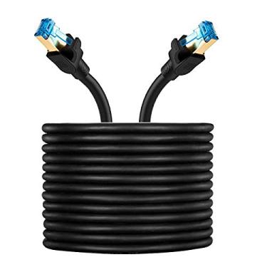 Imagem de Cabo Ethernet Cat 7 com clipes de cabo, cabo de rede RJ45 para Gato 7 da Morelecs, cabo de rede externo Ethernet para PC Mac, roteador, laptop, câmera de segurança externa, Cat 8 40ft, 40 feet