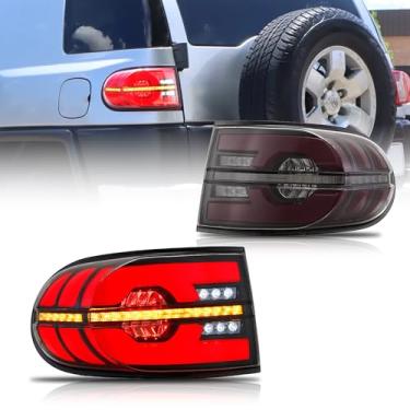 Imagem de LETSLATE Conjunto de luzes traseiras compatível com FJ Cruiser 2007-2014, luz traseira de LED com animação dinâmica e respiratória com seta sequencial âmbar, vendido como par de fumaça