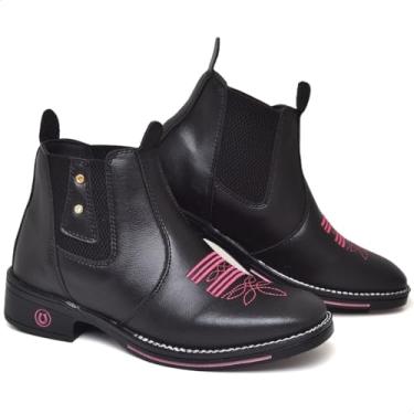 Imagem de Bota Feminina Botina Texana Bico Quadrado Calce Fácil Com Elástico E Pedra (Preto Pedra, BR, Adulto, Numérico, 40)