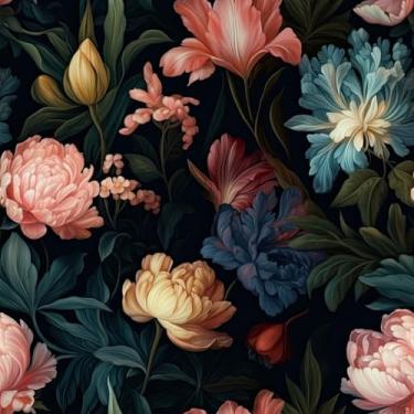 Imagem de COKCOKR Papel de parede floral profundo, 45 cm x 300 cm Papel de parede espesso de folhas de flores papel de parede vinil autoadesivo para armários de quarto de casa e decoração de cozinha