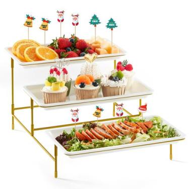 Imagem de Bandeja de servir Lifewit de 3 camadas de plástico branca com suporte 