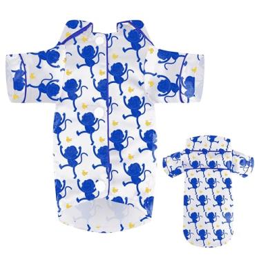 Imagem de Pijamas de seda para cães pequenos, pijamas de cetim com duas pernas, roupa de dormir de lapela para gatos (macaco azul, G)