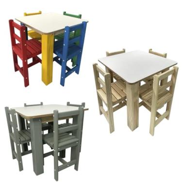 Imagem de Mesa Infantil 4 Cadeiras Criança Pedagógica Madeira Camaleão (Colorido)
